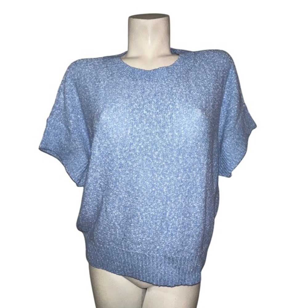 New LOFT Sweater Women's Sz XXL Blue Speckled Knit Short Sleeve Pullover Sweater